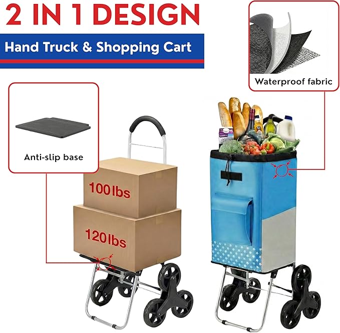 winkeep Shopping Cart, 220 lbs Capacity, Foldable Grocery Trolley with Large Bag, Laundry Utility, Adjustable Bungee Cord (Sky Blue)