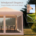 PHI VILLA 10 x 10 Pop Up Canopy Tent with Netting, Instant Gazebo, Ez up Screen House Room with Carry Bag, Height Adjustable, for Outdoor, Garden, Patio,Brown