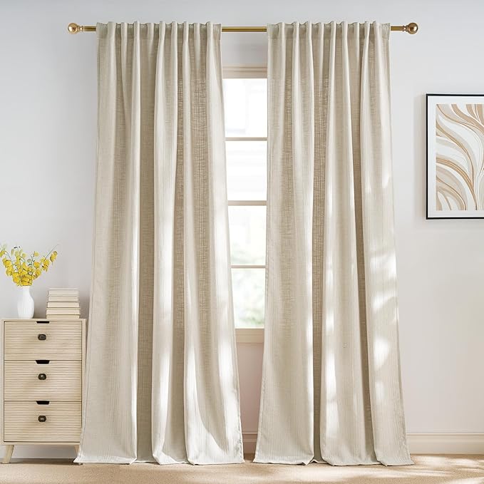 NICETOWN Jacquard Linen Curtains for Bedroom, Waffle Weave Privacy with Light Filtering Window Treatments for Living Room, W52 x L96, 2 Panels