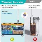 2025 Upgraded Gen 1 Mop and Bucket with 360° Swivel Wheels for Easy Rolling, Clean & Dirty Water Separation, Hands-Free Wringer, 6 Microfiber Mop Heads for Wood, Tile, and Floor Cleaning – Blue/Yellow