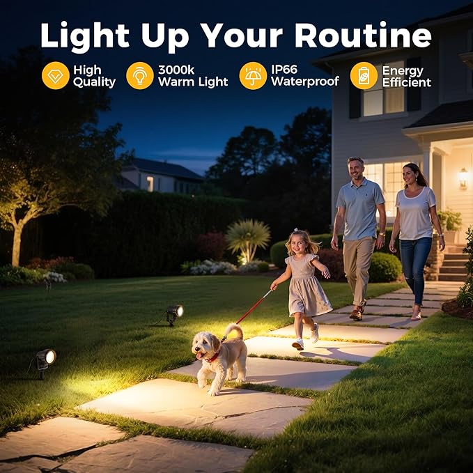 L LOHAS LED 5W Low Voltage Landscape Lighting, Christmas Outdoor Spot Lights with Connectors, 12V 24V IP66 Waterproof 3000K Warm White Plug in Spotlights for Yard, Garden, Pathway, House (8 Pack)