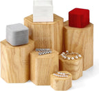 Jetec Hexagonal Jewelry Display Risers Hexagonal Market Display Risers Stands Acrylic Showcase Acrylic Stand for Jewelry Model Figures Decoration, 6 Sizes(Woodgrain,12 Pieces)