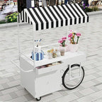 Food Cart for Business with Striped Canopy, Mobile Display Stand with Storage Drawers, for Street Food, Farmers Markets, Outdoor Events (Red, 39.37 * 27.56 * 78.74in)