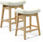 Counter Height Bar Stools Set of 2 for Kitchen Counter Backless Farmhouse Kitchen Island Barstools with Upholstered Faux Leather Saddle Seat and Solid Wood Legs Modern 24 inch Bar Chairs, White