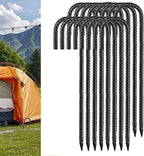 Black Rebar Stakes 12 inch (16pcs) - Heavy Duty 6mm Metal J Hook Ground Stakes,Galvanized Steel for Tent,Bounce House,Fence,Dog Coop,Artificial Turf,Outdoor Plants,Christmas & Holiday Decorations