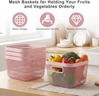 4 Pack Metal Mesh Basket with Hollow Handles Pink Wire Storage Bin for Organizing Stackable Metal Fine Mesh Basket for Pantry Bathroom Kitchen Cabinets Shelves