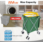 Wellmax WM99100 Series Folding Shopping Cart with Wheels, Grocery Cart with Removable Canvas with Cover, Lightweight Utility Cart for Groceries and Laundry - Holds up to 120 lbs (Green)