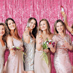 5 Pack Foil Curtain Backdrop Pink Metallic Tinsel Foil Fringe Curtains Photo Booth Props for Birthday Wedding Engagement Baby Shower Bachelorette Christmas Holiday Celebration Party Decorations