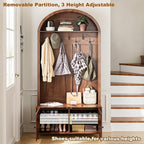 Hall Tree with Bench and Shoe Storage, 78.74" Entryway Storage Bench with 7 Hooks and 2 Adjustable Shelves,Arch Coat Rack Freestanding Retro Hall Tree Organizer for Hallway,Mud Room,Entryway (39.37"W)