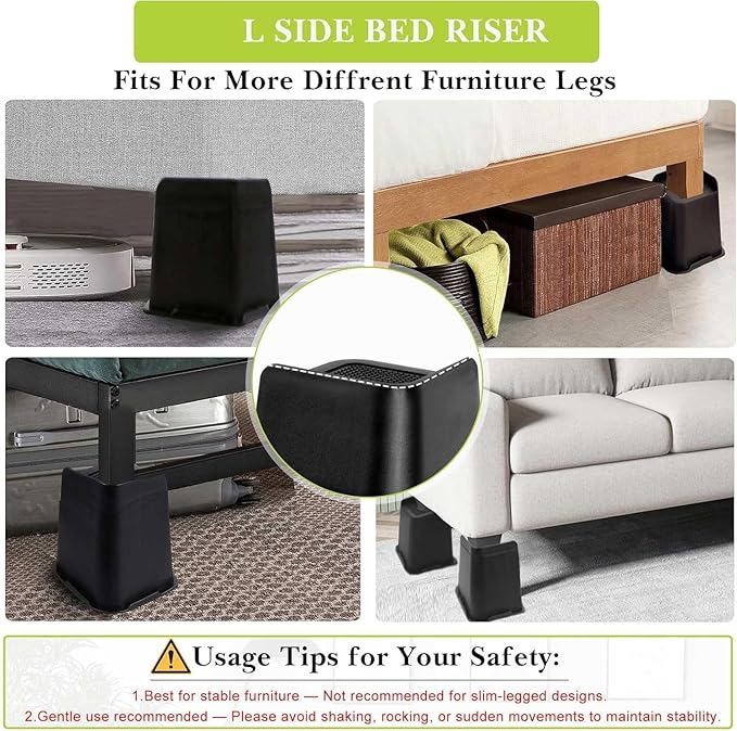 Bed Risers 1 inch, 2 inch, 3 inch, 4 inch, 5 inch, 6 inch, 8 inch Heavy Duty, Oversized Furniture Riser for Couch Sofa Table Chair Leg Frame Dorm, Support up to 6000 Lbs (Black 6 Pack, 5 inch)