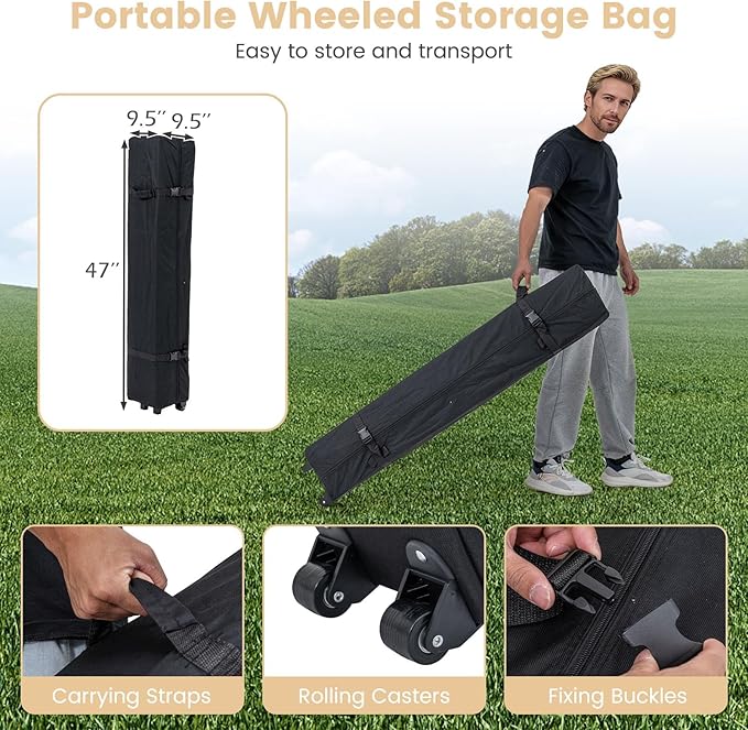 Tangkula 10x10 FT Pop Up Canopy, Outdoor Canopy Tent with 2 Removable Sidewalls & 2 Zippered Doors, Heavy-Duty Carbon Steel Frame, Wheeled Bag, 4 Sandbags, 8 Stakes, 4 Wind Ropes for Party Event