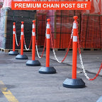 OrangeStar 6 Packs Traffic Delineator Post Cones, 40” Driveway Chain Safety Barriers with Water Fillable Base, 6 x 6.6 Ft Plastic Chains, Crowd Control Stanchion Sets for Outdoor and Indoor, Red