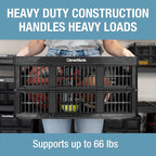 CleverMade Collapsible Utility Crates-Obsidian 3pck 45L / 11 Gal holds 66 lbs - Stackable Containers Heavy Duty Capacity Crates Space-Saving Baskets