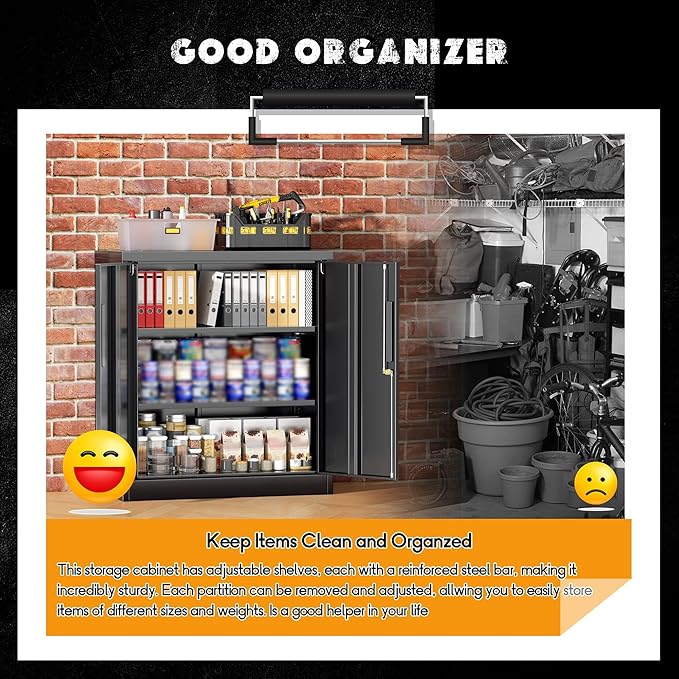 Greenvelly Metal Storage Cabinet with Doors and Shelves,Lockable Storage Cabinet for Office,36”Black Metal Utility Cabinet Garage Cabinets, Lockable File Cabinet for Home Office, Garage, Kitchen, Shop