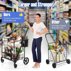 Goplus Shopping Cart for Groceries, Jumbo Upgraded Folding Grocery Cart with Waterproof Liner, 330 LBS Weight Capacity, 360° Swivel Wheels, 33 Gal Double Basket, Heavy Duty Foldable Utility Cart