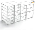 Prsildan Acrylic Drawer Organizer with 17 Drawers, Craft Office Desk Makeup Organizers Accessories, Set of 4 Clear Stackable Storage Drawers for Vanity, Countertop, Jewelry, Art Supply Organization