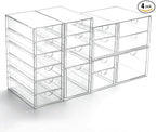 Prsildan Acrylic Drawer Organizer with 17 Drawers, Craft Office Desk Makeup Organizers Accessories, Set of 4 Clear Stackable Storage Drawers for Vanity, Countertop, Jewelry, Art Supply Organization
