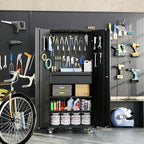 71" H*15" D*30" W Garage Storage Cabinet with Wheels and Doors,Lockable Metal Storage Cabinet with Pegboard Hooks and Drawer for Garage Warehouse Home,Required Assembly,Black