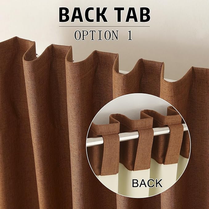 Rust Linen Full Blackout Curtains 108 Inch Length 2 Panels Set for Living Opaque Privacy Back Tab Thermal Insulated 100% Black Out Room Darkening 9ft Window Curtain Drapes Terracotta 50" x 108"