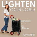 SereneLife Small Compact Folding Shopping Cart with Removable Waterproof Liner – 360° Swivel Wheels, Rust‑Proof Steel Frame, 70 lb Capacity – Portable Grocery, Laundry & Travel Cart (Red)