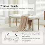 LOULENS 43.9" Linen Fabric End of Bed Bench, Vintage French Upholstered Button Tufted Entry Bench, Window Seat with Carved Wood Legs for Bedroom, Living Room, Entryway, Foyer, Hallway, White