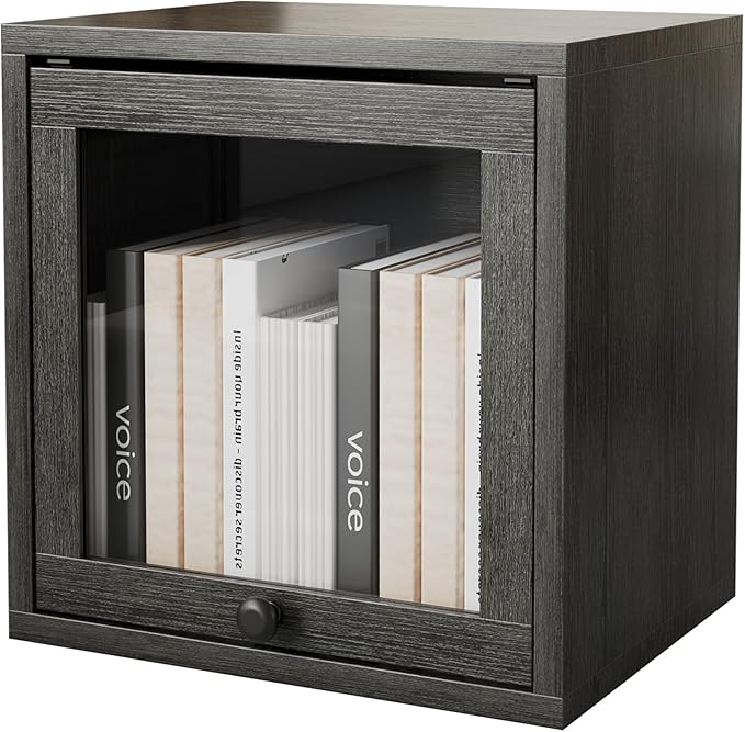 FUSUNBAO Magic DIY Cube Storage Organizer Stackable Cubes for Home Books Clothes Toy-Modular Cubby Storage System-Office Cubical-Bookcase Closet(French Oak, Glass Door Cube)