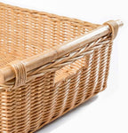 The Basket Lady Low Pole Handle Wicker Storage Basket, Extra Large, 21.5 in L x 14.5 in W x 6.5 in H, Sandstone