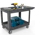DWVO Service Utility Cart on Wheels, 550 lbs 2 Shelf Heavy Duty Rolling Carts, 45 x 25 in Plastic Cart Work Carts with Wheels for Warehouse Garage School & Office, Cleaning
