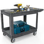 DWVO Service Utility Cart on Wheels, 550 lbs 2 Shelf Heavy Duty Rolling Carts, 45 x 25 in Plastic Cart Work Carts with Wheels for Warehouse Garage School & Office, Cleaning