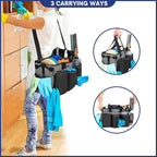 LoDrid Large Professional Cleaning Caddy with Detachable Divider, Supply Organizer with Handle and Shoulder Strap, Cleaning Bags for Housekeepers & Cleaners, Black