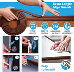 Premium 12ft Edge Protector for Baby, Odorless & Waterproof Edge Protector with 3M Adhesive Tape, Non-Toxic to Baby Proof Corners and Edges, Wall Corner Protector & Desk Edge Cushion Brown