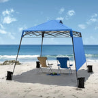 PHI VILLA 8x8ft Pop Up Canopy Tent Instant Portable Shelter One Push Tent Canopy with Wheeled Carry Bag, 4 Weight Bags, Slanted Legs-Blue