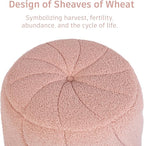 Modern Round Ottoman 2Pcs, Spiral-Tufted Foot Stool Ottoman, Teddy Fleece Upholstered Vanity Stool for Makeup, Bedroom, Living Room, Pink