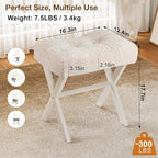 18-Inch Vanity Stool Chair, Vanity Bench with Metal X-Legs, Ottoman Accent Stool with Breathable and Soft Boucle Fabric Saddle Seat, Beige