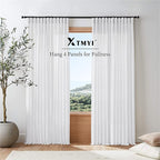 XTMYI 92 Inch Curtains Length 2 Panels Set,Back Tab Linen Sheer Window Curtains Living Room Bedroom,50x92 in Long,White