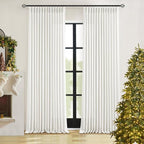 Off White Linen Curtains 102 Inches Long 2 Panels for Living Room Modern Thick Linen Flax Pinch Pleated Memory Trained Light Filtering Ceiling Semi Sheer Curtain with Hook Rings Ivory Beige White