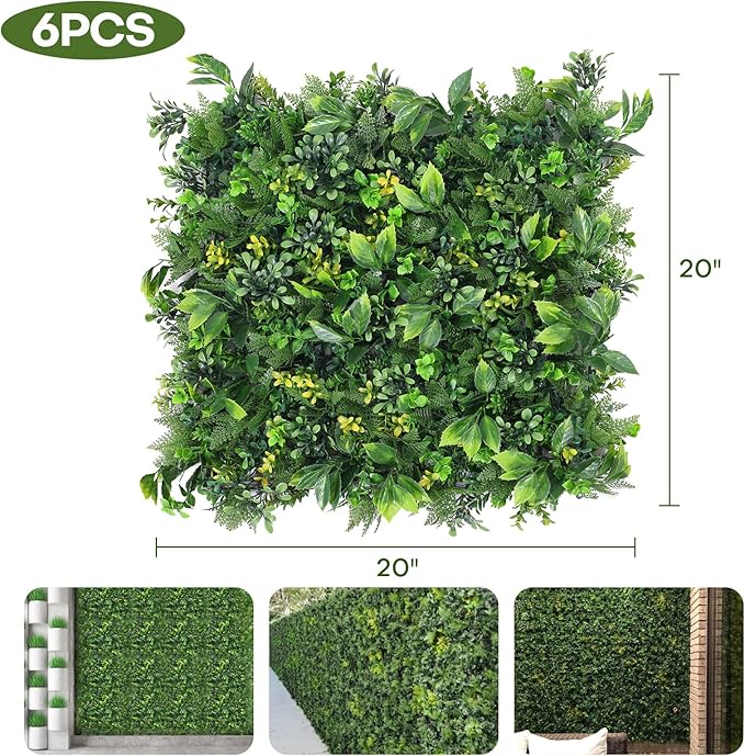 Boshen Artifical Grass Wall Backdrop 6PCS 20"x20" Boxwood Panels Grass Boxwood Hedge Wall Greenery UV Protected Artificial Grass Wall Decor for Party Wedding Backyard Indoor Outdoor