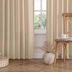 MIULEE Non-See-Through Privacy Linen Curtains 2 Panels, Light Filtering Window Curtains Farnhouse Textured Back Tab Semi Sheer Drapes for Bedroom Living Room, 52 x 84 Inches Long, Light Brown