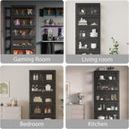 Display Cabinet with Acrylic Glass Doors,5-Tiers Curio Cabinet with LED Lighting for Collectibles, Collectibles Toy Organizers Rack & Display Shelf Display Case Storage Cabinet, Black