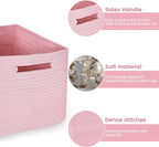Shelf Woven Storage Basket, 15 x 10 x 9” Closet Rope Baskets For Organizing, Square Bins with Handles, Pink 1 Pack