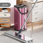 Flat Mop and Bucket for Home with Extra Refills, Stainless Steel Mop and Bucket with Wringer, Hands-Free Mop, Wet and Dry Use Mop with Long Handle (Purple)