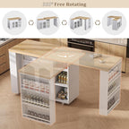 LYNCOHOME Rolling Kitchen Island with 360° Rotating Tabletop, Mobile Lockable Wheels & Adjustable Shelves, Multifunctional Storage Cart for Kitchen & Dining（White）