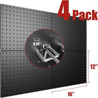 4 Pack Metal Pegboard Panels with 50 Hooks, Black Pegboard Wall Organizer, Pegboard Accessories, Heavy Duty Garage Tool Storage System for Workbench, Workshop, Office, Craft Room