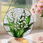Lily of The Valley Flower Stained Glass Suncatcher, Stained Glass Window Hanging, 8 Inch Green Plants Suncatcher Decor, Gifts for Mother's Day, Mom Gift, Grandma Gift, Gifts Idea