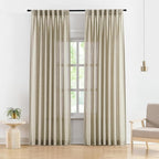 Vision Home Sand Pinch Pleated Semi Sheer Curtains Textured Linen Blended Light Filtering Window Curtains 84 inch for Living Room Bedroom Pinch Pleat Drapes with Hooks 2 Panels 40" Wx84 L,Camel Beige