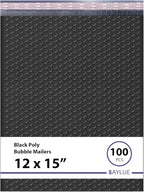 Black Large Poly Bubble Mailers 12x15 inch | Self Seal Padded Envelopes Cushioned Bubble Mailer | Usable Size 12x15 | WaterProof | Lightweight mailing Shipping Bags | 100 Pack Bulk