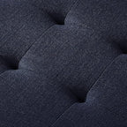 24KF Large Rectangular Upholstered Tufted Linen Fabric Ottoman Bench, Padded Bench with Solid Wood Shelf-Navy Blue