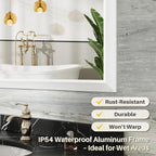 72x32 Inch White Bathroom Mirror for Wall, Thick Metal Framed Rectangle Mirrors for Over Sink, Bedroom, Living Room, Entryway, Anti-Rust, HD Tempered Glass