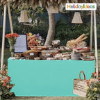 HolidayIdeas Open Back Fitted Tableclothss for 6 Foot Rectangle Table, Wrinkle Resistant Washable Table Covers 72x30 Inch for Craft Fairs, Banquets, Baby Shower, Aqua,4 Pcs