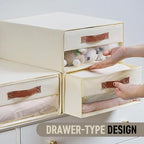 Closet Organizers and Storage Bins, Stackable Storage Drawers, Fabric Organizer Bins with Drawers,Stackable Closet Bins with Clear Window for Bedroom, Shelf,Room15.7"x 12.6"x 6.7"(Beige)